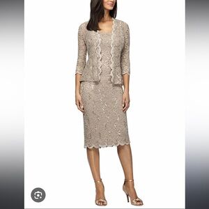 Evening Cocktail Mother of the Bride Alex Evenings sequin lace petite tea-length